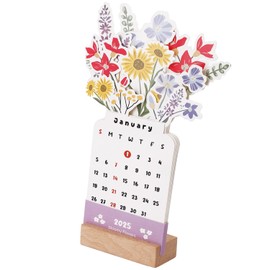 Flower Vase Calendar, Creative Flower Desk Calendar with Wooden Base, Blooming Flower Desk Calendar, Small Desk Calendar with Base for Home Office School
