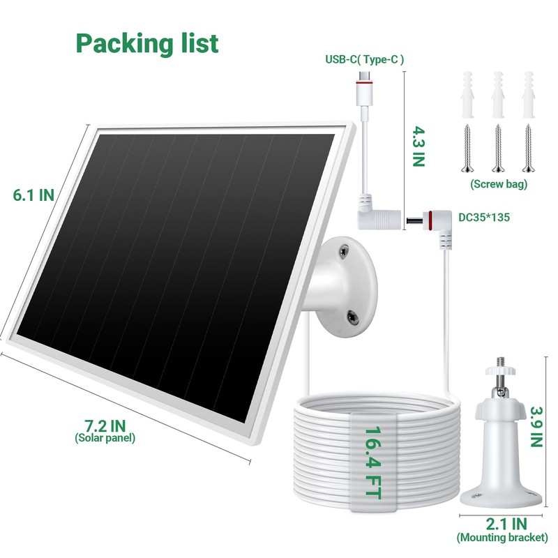VERVERAY 2 Pack 6W Solar Panel for Ring Camera Outdoor