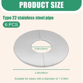 AYVRUOP Pack of 6 Rosettes Cover for Pipes, 24 mm, Stainless Steel, Rosettes for Radiator Pipes, Heating Pipe Cover, Split Two-Piece Pipe Sleeves, Pipe Cover for 24 mm Hole, black