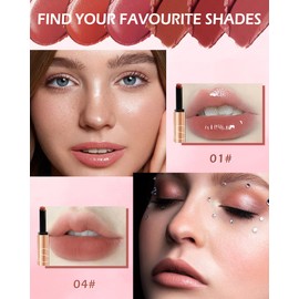 2 x Nude Pink Matte and Glossy Lipstick, Smooth Creamy Texture Lip Balm, Durable, Waterproof, Moisturising, Highly Pigmented Lip Gloss, Lip Makeup, Gift for Women 01+04