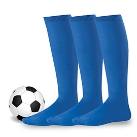 Cotton Soccer Sports Team Socks 3-Pair for Unisex Youth to Adult (Junior (7-9), Royal Blue)