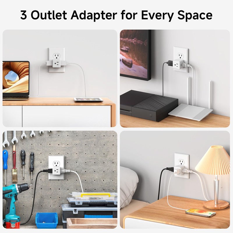 [UL Listed] Cable Matters 3-Pack 3 Outlet Wall Adapter (Grounded