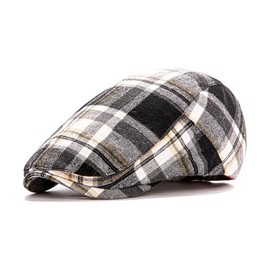 IDASHPO Men's Newsboy Cap ，Ivy Hat，Adjustable Golf Sun Driving Hat，Classic Gatsby Style Cotton Flat Cap（Blck