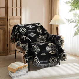NU TRENDZ Signature Southwest Throw Blanket for Couch Bed, Cotton Woven Southwestern Navajo Throws Tapestry Cover for Living Room Chair Sofa Decorative w/Boho Fringe, 50x60 (1711-1612 Oak)