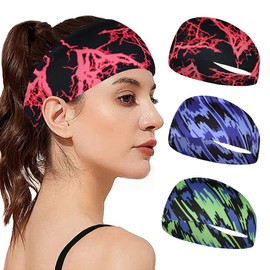 KOQAIIZ Pack of 3 Sports Headbands for Men and Women, Sweatband and Headband, Sports Headbands, Workout Sweatbands, Highly Stretchy Hair Band for Yoga, Running, Cycling, Basketball