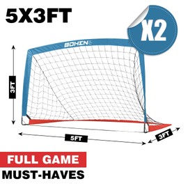 BOHEN 5x3ft Kids Soccer Goal Set of 2 for Kids and Youth Outdoor Indoor with Carrying Bag Foldable Portable Soccer Net and Easy to Install(5x3ft, Blue-Red, 2-Pack)