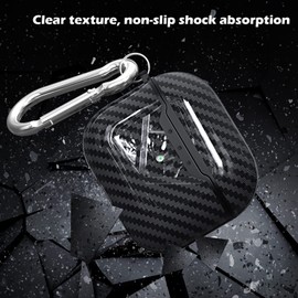AKABEILA Case for AirPods 4 2024 Case Cover with Carabiner, TPU Carbon Fiber Texture AirPods 4 Generation Charging Case Cover Front LED Visible