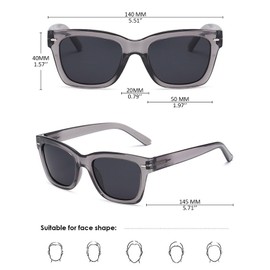 KOOSUFA Classic Reading Sunglasses Sun Readers for Men Women Stylish Spring Hinge Outdoor UV Protection UV Resistant Transparent grey 3.0