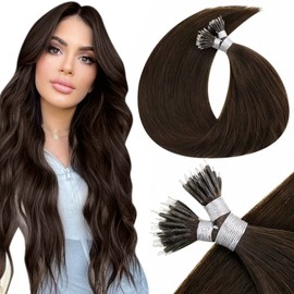 LaaVoo Nano Ring Hair Extensions Real Human Hair Dark Brown Hair Extensions Remy Straight Nano Beads Real Human Hair Extensions 24Inch 50g 50s #4