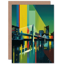 Artery8 Glasgow Bells Bridge Modern Geometric Cityscape Travel Birthday Sealed Greeting Card Plus Envelope Blank inside