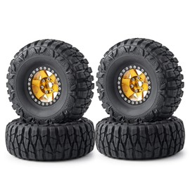 RC Car 1.9" Beadlock Wheel Rim Rubber Tire Internal Beadlock Wheels Tires For 1:10 Axial scx10 d90 d110 RC Car #70 (Yellow)