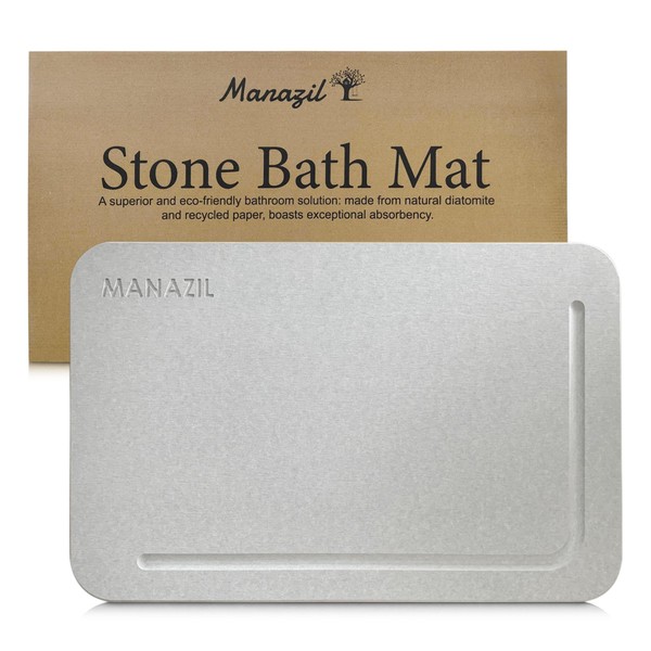 MANAZIL Large Grey Stone Bath Mat – Quick-Dry, Non-Slip Diatomaceous