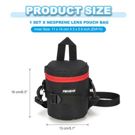 PATIKIL Lens Pouch Case, 4.3" ID x 5.5" H Shockproof Camera Lens Case Bag Thick Protective Neoprene Lens Protective Bag with Strap and Lens Pad for Nikon DSLR Camera Lens, Red/Black