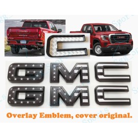 Auto GMC 2019-2025 GMC Sierra 1500 2500HD 3500HD Front Rear Black USA Flag OVERLAY Emblem
