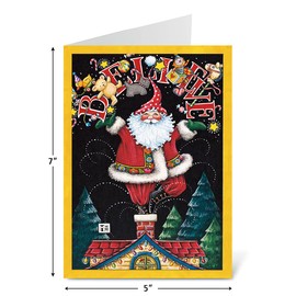 Current Mary's Believe Christmas Cards with Envelopes © Mary Engelbreit - Set of 18 Large 5 x 7-Inch Folded Cards, Santa Themed Holiday Card Value Pack