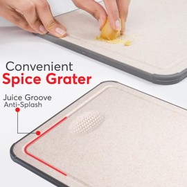 Zavarqi Zavarqi Stainless Steel Cutting Board C Double Sided Metal and Wheat Straw Cutting Board for Kitchen with Juice Groove & Garlic Grinder, Non-Slip & Scratch-Resistant - Lightweight & Durable (Plain)