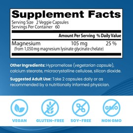 Doctor's Best High Absorption Magnesium Glycinate Lysinate 100% Chelated, Non-GMO, Vegan, 120 Veggie Capsule (Pack of 1)
