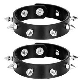Alphyly Neries Punk Bracelets For Men Women, Spiked Bracelets, Studded Black Wristband For Cosplay