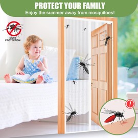 Mosquito Net Door Magnetic Mosquito Net Custom Door Curtain Anti-Mosquito Door Curtain for Hallways, Doors, Patio. Easy to Install Gasket, White, 80 x 200 cm