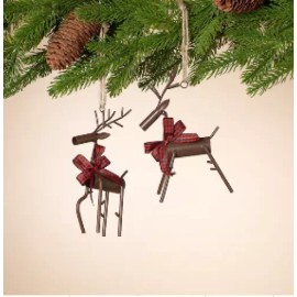 GERSON 6" BROWN METAL VINTAGE DEER REINDEER HOLIDAY CHRISTMAS ORNAMENT SET OF 2