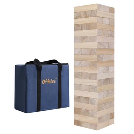 Offelec Tumbling Tower Blocks Games, Wooden Blocks Stacking Game for Kids Adults Family Classic Stacking Board Games for Indoor Outdoor Backyard Lawn Stack to Over 3.2Ft- 60pcs with Carrying Bag