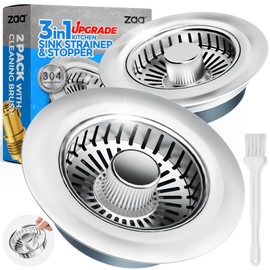 zaa Kitchen Sink Drain Strainer - 2 Pack Upgraded Kitchen Sink Stopper,304 Stainless Steel Sink Drain Basket,Sink Protectors for Kitchen Sink,Fit US Standard 3-1/2'' Sink Drain Hole, Silver