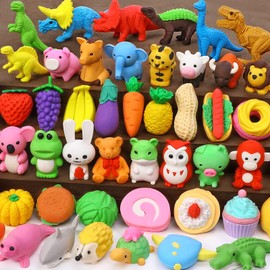 50 Pack Pencil Erasers Animal Eraser for Kids Puzzle Erasers 3D Mini Food Sport Fruit Take Apart Eraser Classroom Rewards Game Prizes Treasure Box Party Favors for Kid Gifts Easter Egg Fillers