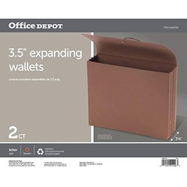 Office Depot Brand Paper Standard Expanding Wallet, 1 Pocket, Expansion 3-1/2", 8 1/2" x 11", Letter, Brown, Pack of 2