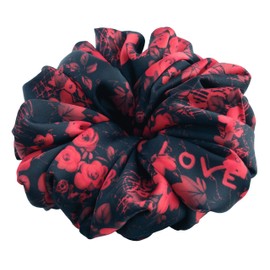 26 Colors Available, Colorful Big Scrunchies for Hair, Soft Chiffon Ponytail Holder, Cute Birthday Gift for Women Girl Teen, Holiday Accessory (Black Red Satin)