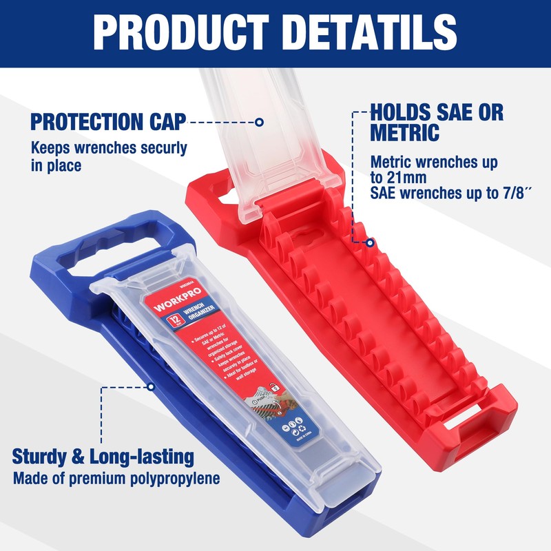WORKPRO 2-Piece Wrench Organizer, 24-Slot Plastic Wrench Holder Set with