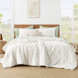 Litanika Comforter Super King Plus Size Set Ivory, 3 Pieces Chevron Tufted Solid Bedding Comforter Sets, Fluffy Bed Set