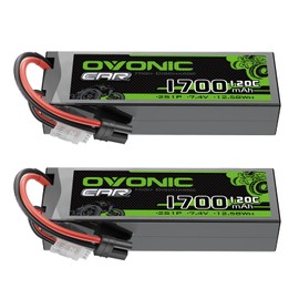 OVONIC 2S 7.4V 1700mAh Lipo Battery with IEC Plug [2 pcs Batteries in 1 Package]