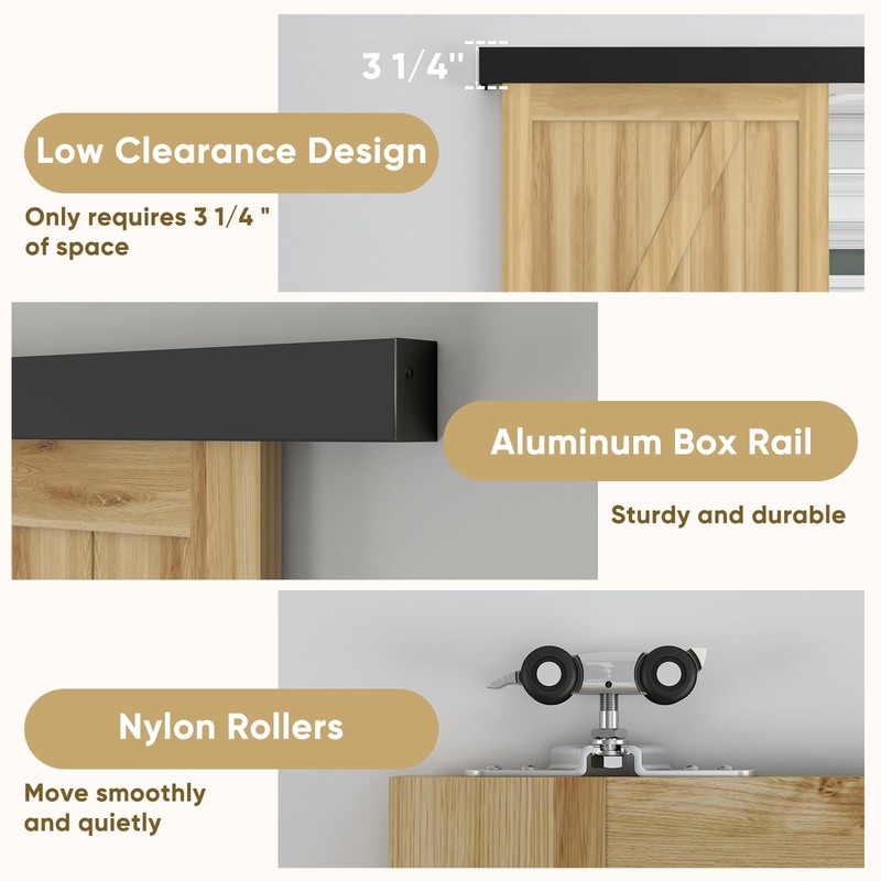 Barnsmith 6FT Sliding Barn Door Hardware Track Kit with Handles,