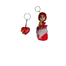 Divine-Interiors Cute Soft Doll Keychain + Red Colour Heart Shape Keychain for Bikes, Cars, Bags, Home and Cycle Men & Women (Pack of 2 Pcs)