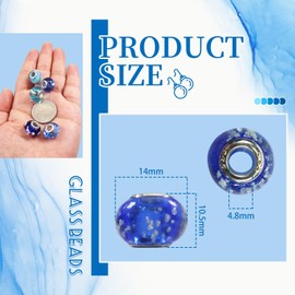 TOAOB 10pcs Sky Blue Theme Big Hole European Beads Classic Glass Beads Murano Charms with Brass Silver Core About 14x10.5mm Fit DIY Craft Jewellery Making