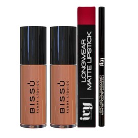 Kit de Labios y Mejillas  2 Rubores Liquidos Bissu  1 Labial de Larga Duracion  1 Lapiz Delineador de Labios Ivy (CHERRY LOVE)                        