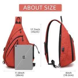 TurnWay Water-Proof Sling Backpack/Crossbody Bag/Shoulder Bag for Travel, Hiking, Cycling, Camping for Women & Men (Orange Grid)