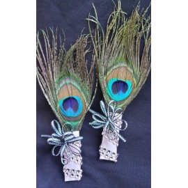 Handmade Peacock Feather Wedding BOUTONNIERE for Groom Groomsmen CORSAGE PROM Quinceañera