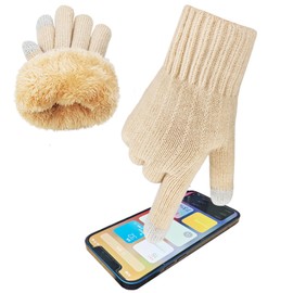 lifwimner Winter Gloves Women's Touchscreen Warm Fleece Knitted Gloves Thermal Winter Gloves for Outdoor Sports Running Cycling Leisure, beige