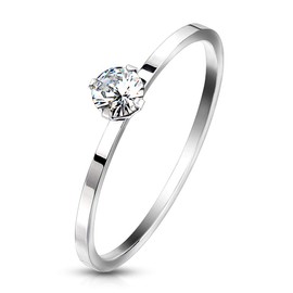 Bungsa 316L Stainless Steel Solitaire Crystal Engagement Ring for Women, Stainless Steel, Cubic Zirconia