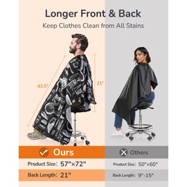 ULG Professional Hair Cutting Cape with Neck Duster Brush Waterproof Extra Large Size Salon Barber Cape Haircut Cape for Men Women and Kids, 57”×72” Full Body Coverage, Black with White Printing