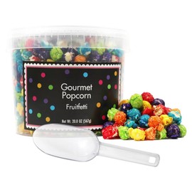 Rainbow Popcorn Bucket with Scoop, 20 Ounce, Fruitfetti Caramel Corn Tub, The Hampton Popcorn & Candy Company