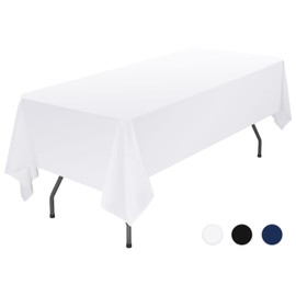 Showgeous White Tablecloths Rectangular Polyester Tablecloth for 6ft Rectangle Tables Washable White Fabric Table Covers for Wedding Banquet Restaurant Buffet Parties(153x260cm)