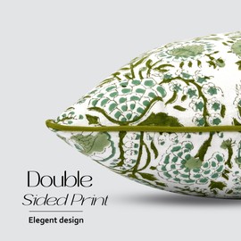 CPC Agate Green 100% Cotton Block Print Sham Cover 12x20 inch, Handmade Boho Floral Pillowcase, Farmhouse Cottagecore Bedding, Soft Decorative Cushion Cover for Bedroom Décor