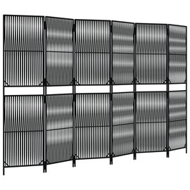 vidaXL Screen 6-Piece Room Divider Line Weave Design Folding Design Divider Privacy Screen for Indoor Outdoor Use Spanish Wall Room Divider Black Poly Rattan