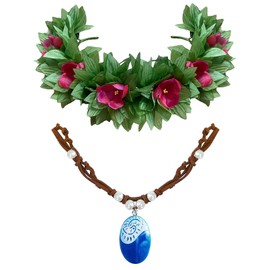 DreamLily Hawaiian Flower Crown Set Princess Sing Shimmer Musical Dress Up Crown for Beach Pretend Play Dress Up,One Size (Green and Hot Pink)