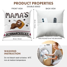 Decorative Cushion Cover (Mum, Style 1), Mum Gift, 45 x 45 cm, White Cushion Cover Mum, Birthday, Christmas Gift, Mother's Day Gift for Mum, Cushion Cover with Pockets, Sloth Gift for Mum