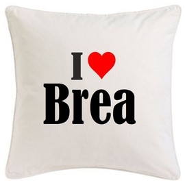 Kissenbezug I Love Brea 40cmx40cm aus Mikrofaser geschmackvolle Dekoration für jedes Wohnzimmer oder Schlafzimmer in Weiß mit Reißverschluss