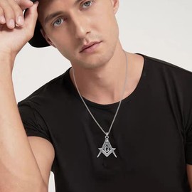 ONEFINITY Masonic Necklace 925 Sterling Silver Free And Accepted Masons Pendant Necklace Freemason Compass Symbol Jewelry For Men Women