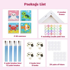 MXJSUA 4 Pack Cute Sea Animals Paint by Numbers Kit with Framed Canvas for Kids, Dinosaur Horse By Number Painting Kits for Ages 6-12 Kids, DIY Acrylic Oil Paint by Number Kits for Beginners 20*20cm